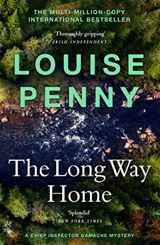 Book cover for The Long Way Home by Louise Penny featuring a forest stream.