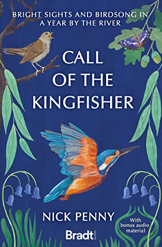 Book cover featuring a kingfisher, illustrated foliage, and blue text.