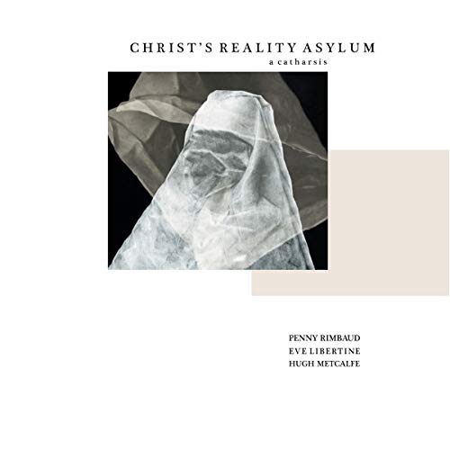 "Album cover with a person shrouded in white fabric against a black background."