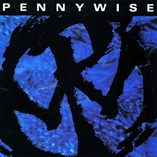 Pennywise self-titled album cover with a black brush-stroke symbol over a blue water background.