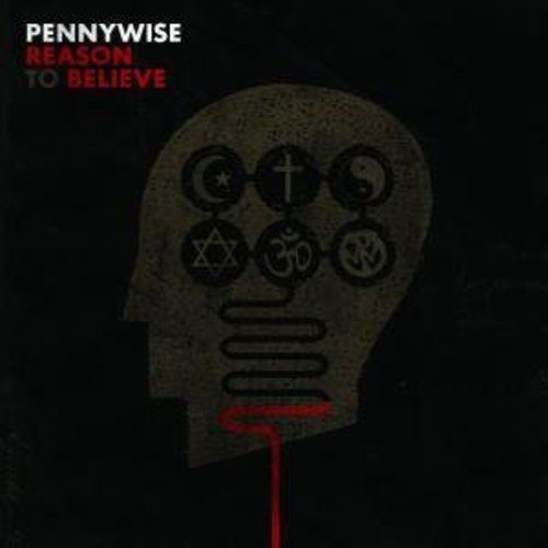 Pennywise album cover: a textured head silhouette with religious symbols.