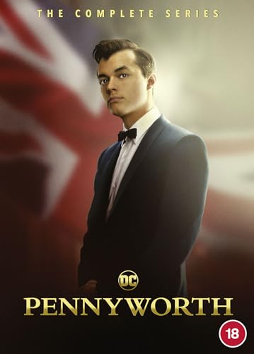 Pennyworth DVD cover featuring a young man in a suit, British flag backdrop.