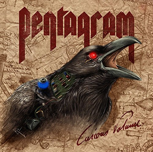 "Album cover featuring a black bird with a red eye and mechanical parts."