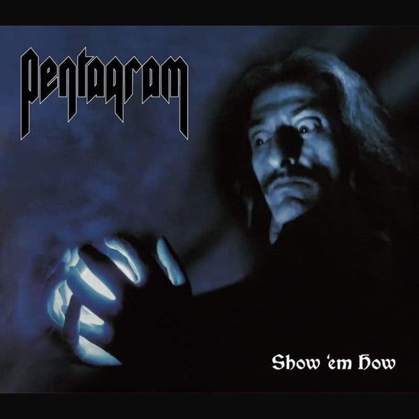 Pentagram album cover: man with outstretched hand, dark and moody.