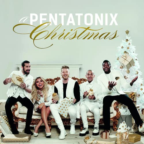 Pentatonix album cover featuring the group with a white Christmas tree.