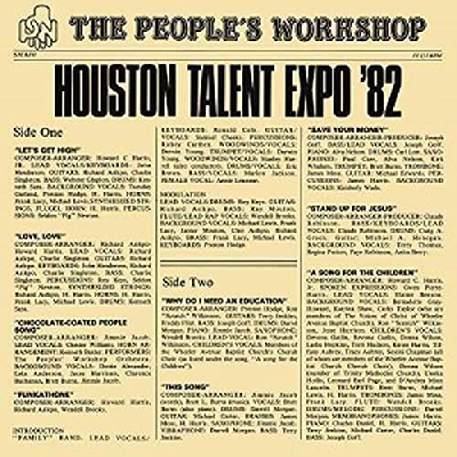Vinyl record sleeve with black text on beige background, listing song titles and credits.