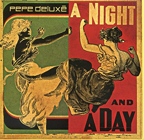 Vinyl album cover with dancing women, split green and red background, and bold text.