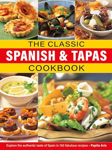 Cookbook cover featuring various Spanish tapas dishes and the title in bold yellow text.