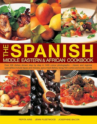 Cookbook cover featuring colorful photos of Spanish, Middle Eastern, and African food.