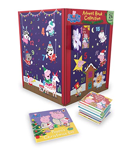 Peppa Pig advent calendar with 24 small books and a cover book.
