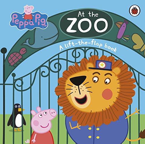 Peppa Pig book cover featuring Peppa, George, and a smiling lion at the zoo.