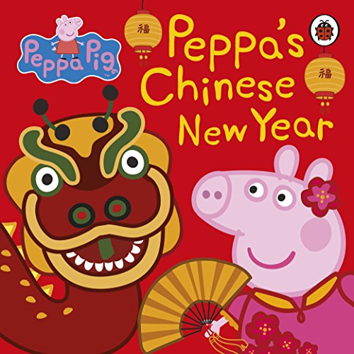Peppa Pig book cover with Chinese New Year decorations, including a dragon.