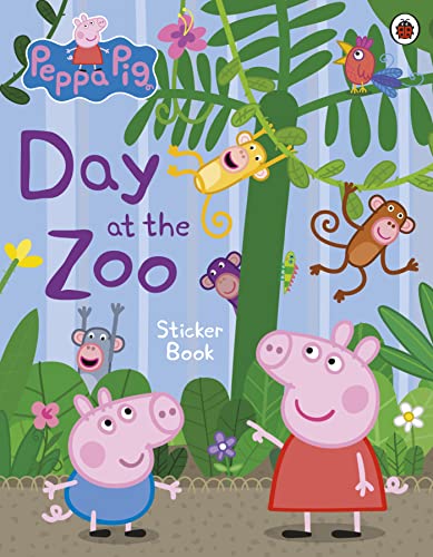 Peppa Pig and zoo animals on the cover of a sticker book.