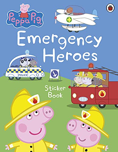 Peppa Pig Emergency Heroes sticker book cover featuring characters in police, fire, and rescue vehicles.