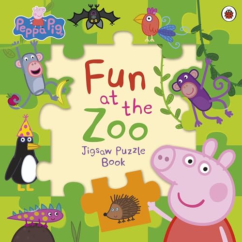 Peppa Pig jigsaw puzzle book cover with zoo animals and characters.