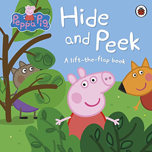 Peppa Pig and friends playing hide and seek in a park on a book cover.