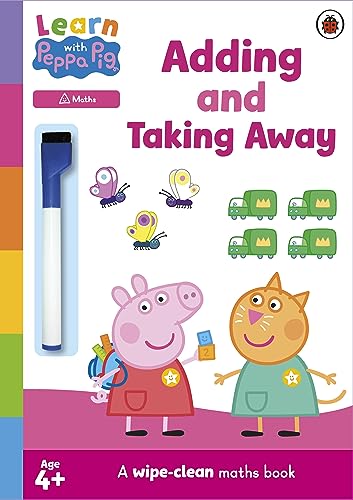 Peppa Pig maths activity book with wipe-clean pen and illustrations.