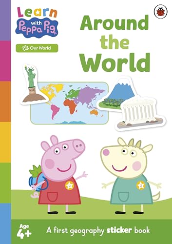 “Learn with Peppa: Around the World” sticker book featuring Peppa Pig and landmarks.