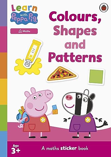 Peppa Pig sticker activity book featuring colours, shapes, and patterns.