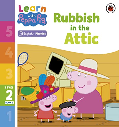 “Learn with Peppa” phonics reader cover featuring Peppa Pig in an attic.