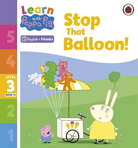 Peppa Pig phonics reader cover with Peppa, animals, and a balloon.