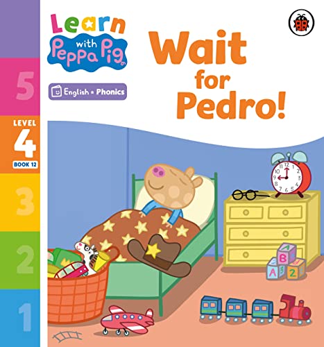 Peppa Pig phonics book cover: Peppa in bed, waiting with toys.