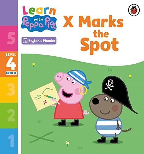 Peppa Pig and a pirate dog drawing an “X” on a treasure map.