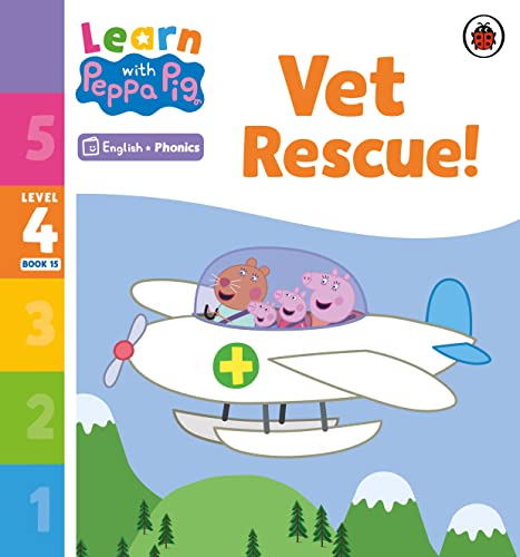 Peppa Pig book cover: Peppa and family fly in a rescue airplane.
