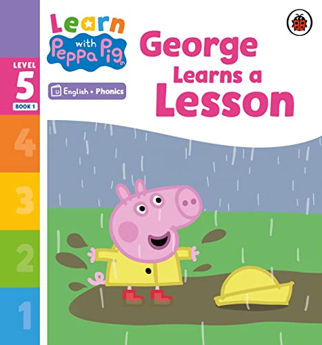 “Learn with Peppa Phonics” book cover featuring George Pig in a puddle.