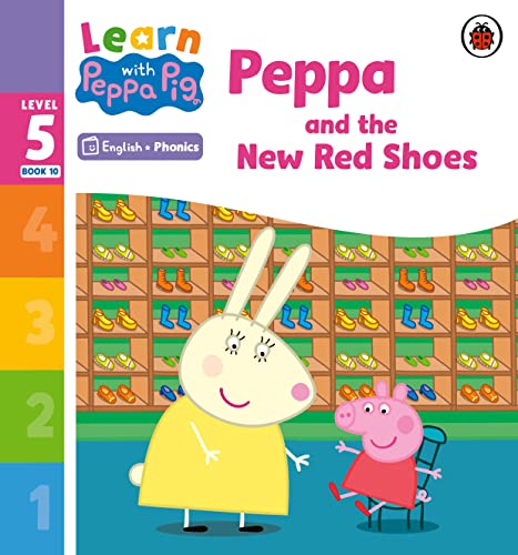 Peppa Pig book cover featuring Peppa and a rabbit in a shoe store.