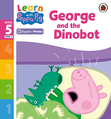 Learn with Peppa Phonics" book cover featuring George, a dinosaur, and Peppa Pig.