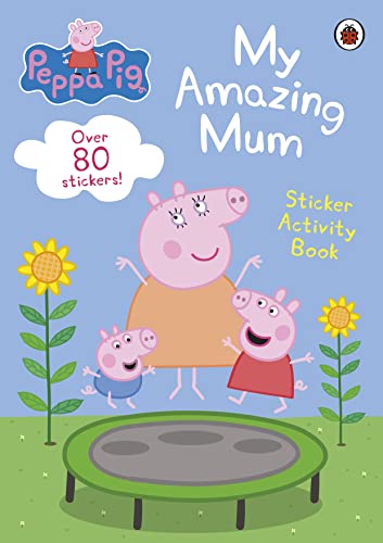 Peppa Pig family on a trampoline, sticker activity book cover.