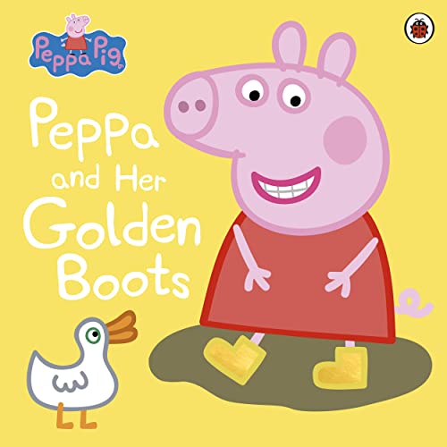Peppa Pig book cover featuring Peppa in golden boots and a duck.