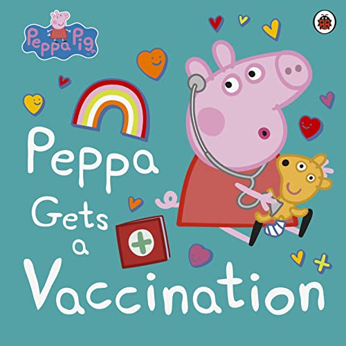 Book cover showing Peppa Pig as a doctor giving a vaccination to George Pig.