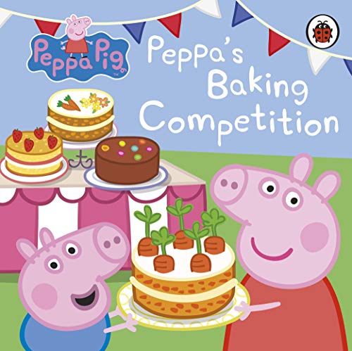 Peppa Pig and friends with decorated cakes on a table.
