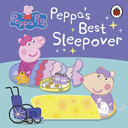 Peppa Pig book cover depicting a sleepover with friends and toys.