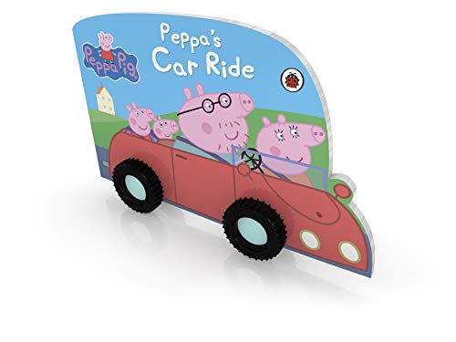 Peppa Pig and family in a red car-shaped board book.