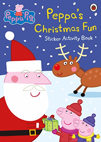 Peppa Pig Christmas book cover featuring Santa, reindeer, Peppa, George, and a gift.