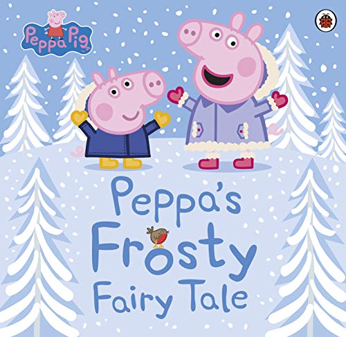 Peppa Pig and family in a snowy winter scene, book cover.