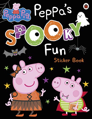 Peppa Pig and George in Halloween costumes on a black background.