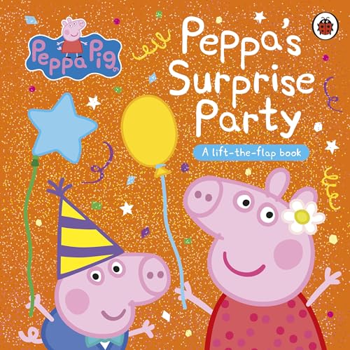 Peppa Pig book cover with Peppa, George, balloons, and stars.