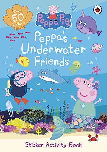 Cover of Peppa Pig's Underwater Friends sticker activity book featuring Peppa as a mermaid.