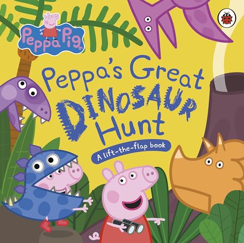 Peppa Pig and dinosaurs on the cover of a lift-the-flap book.