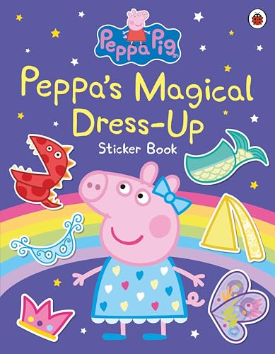 Peppa Pig sticker book cover with Peppa, a rainbow, and various dress-up costume stickers.