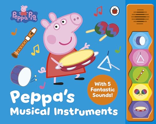 Peppa Pig book cover featuring Peppa with various colorful musical instruments.
