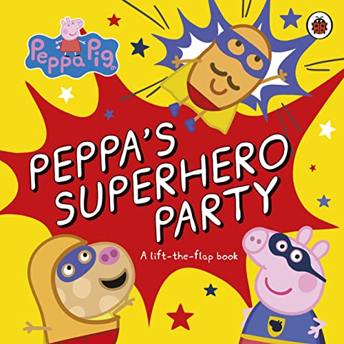 Peppa Pig and friends dressed as superheroes on a colorful book cover.