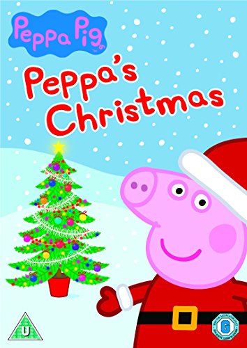 DVD cover featuring Peppa Pig in a Santa costume beside a decorated Christmas tree.