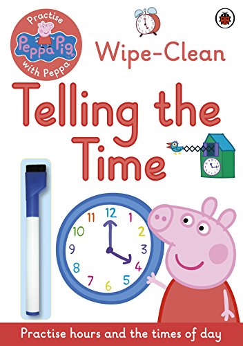 Children's book cover featuring Peppa Pig with a clock and wipe-clean pen.
