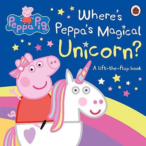 Peppa Pig book cover featuring Peppa and a white unicorn, lift-the-flap.