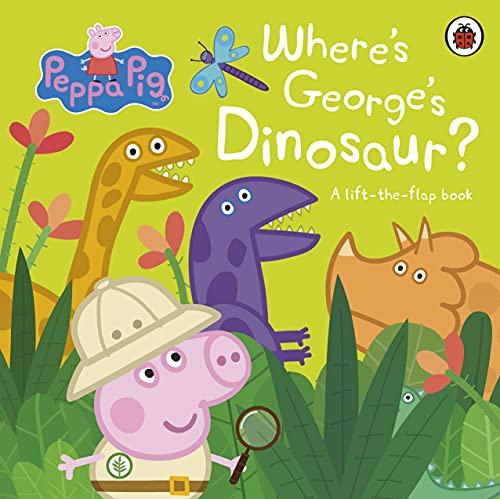 Peppa Pig in safari gear with dinosaurs on a green book cover.